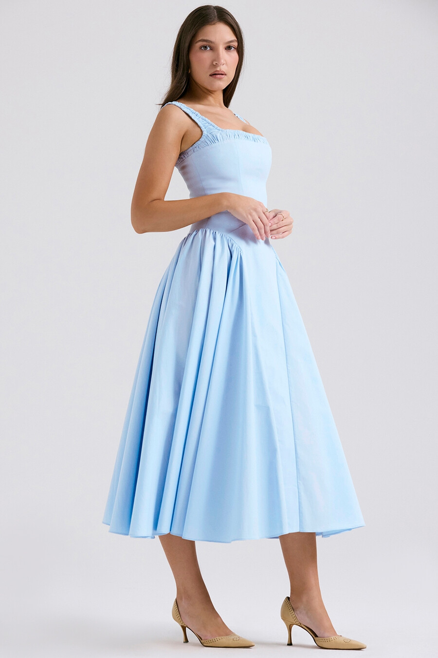 abito estivo midi in cotone azzurro italiano