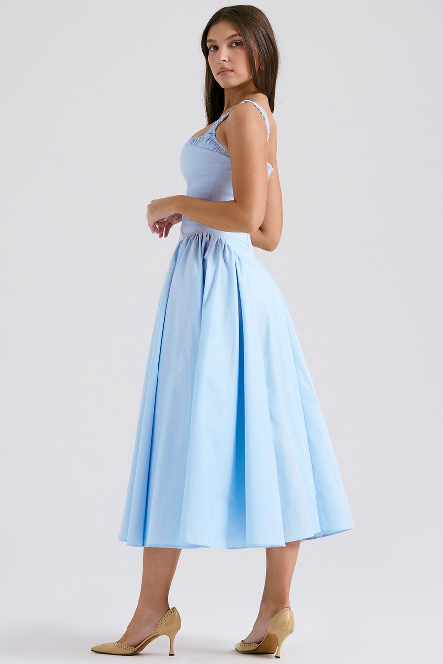abito estivo midi in cotone azzurro italiano