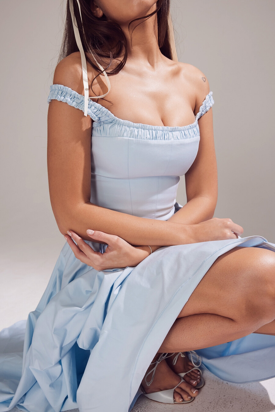 abito estivo midi in cotone azzurro italiano