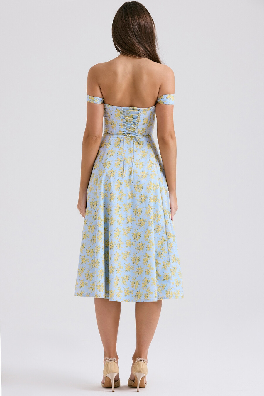 abito estivo midi in cotone con stampa floreale vintage blu tenue