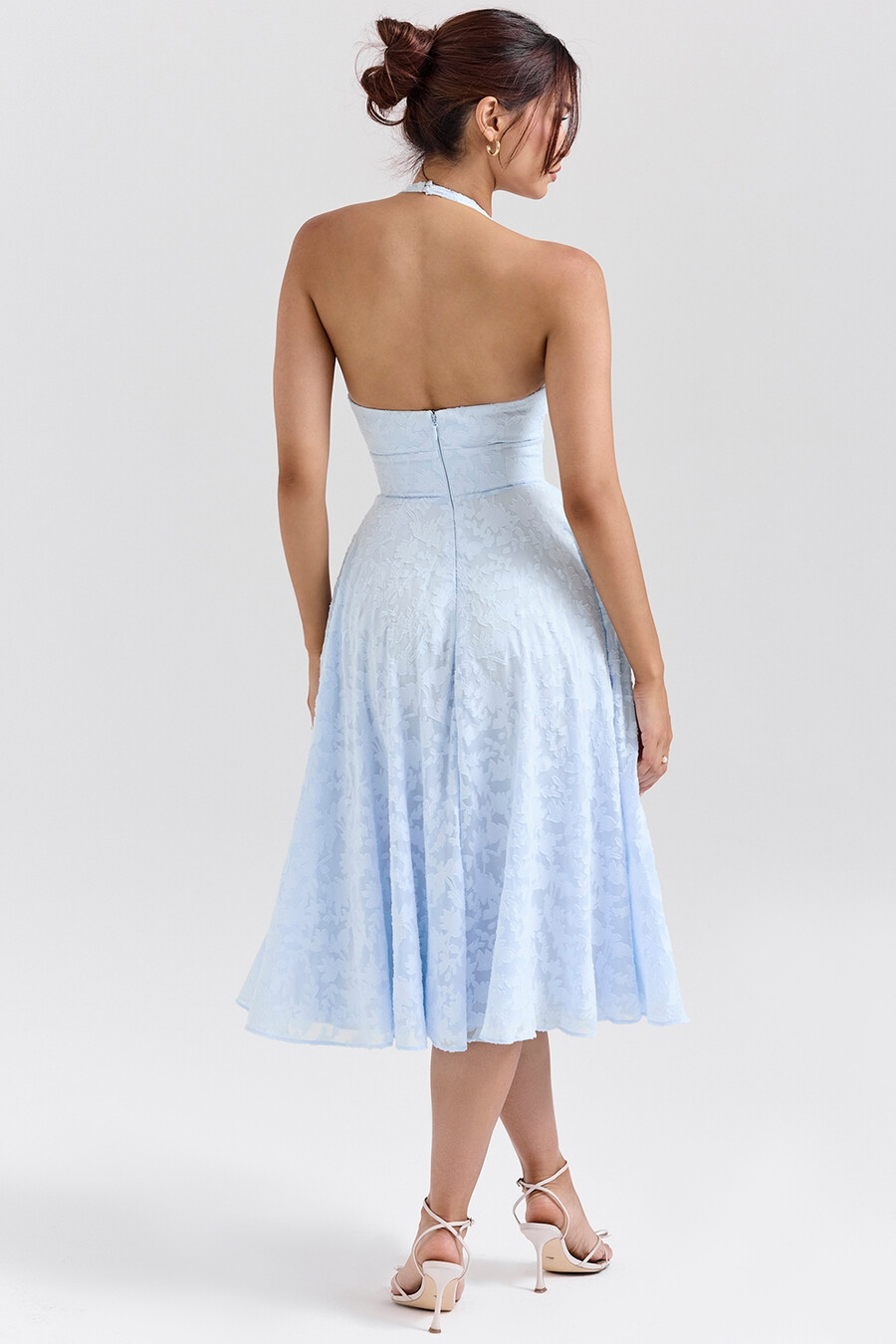 abito midi con scollo allamericana in jacquard floreale bluebell