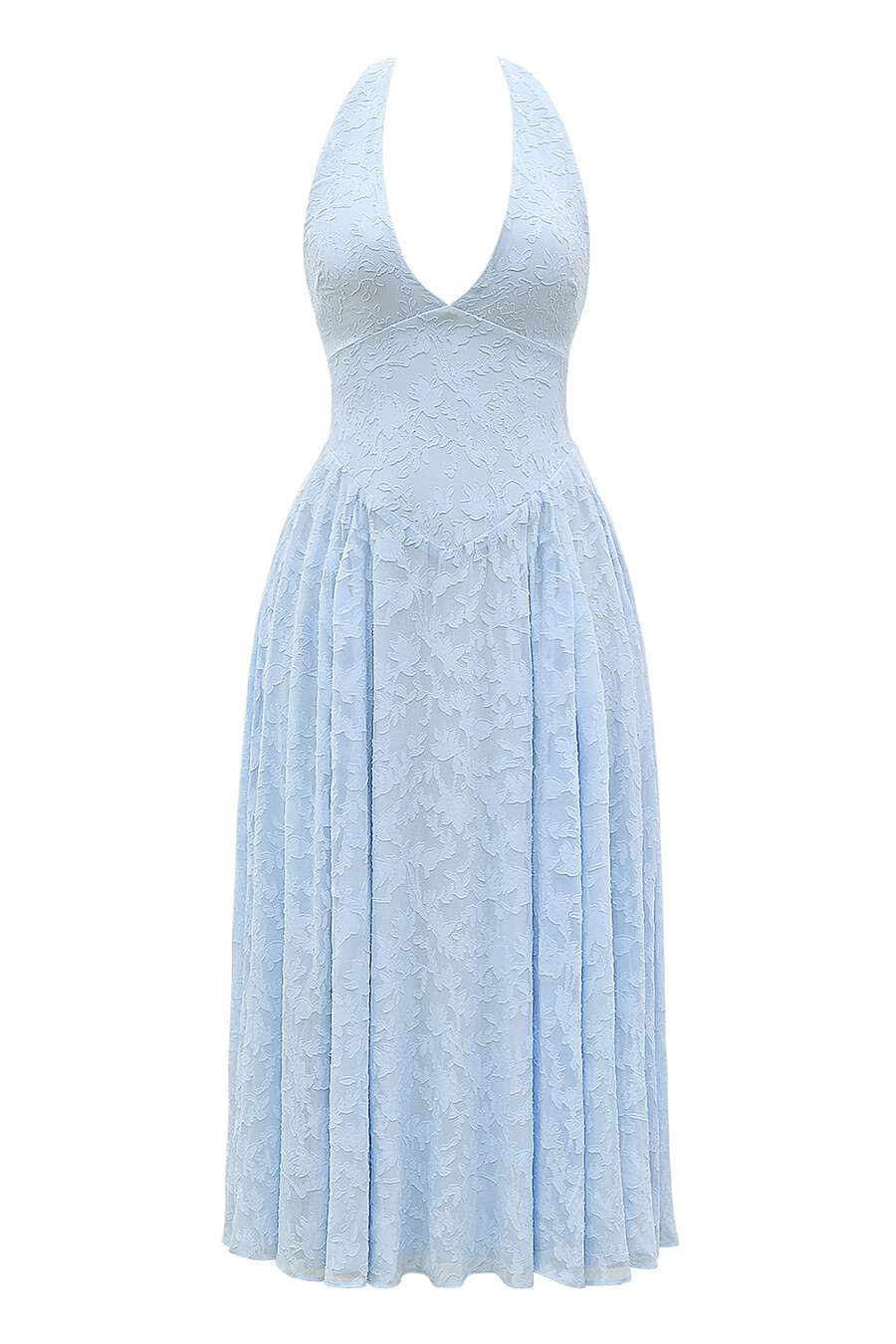 abito midi con scollo allamericana in jacquard floreale bluebell