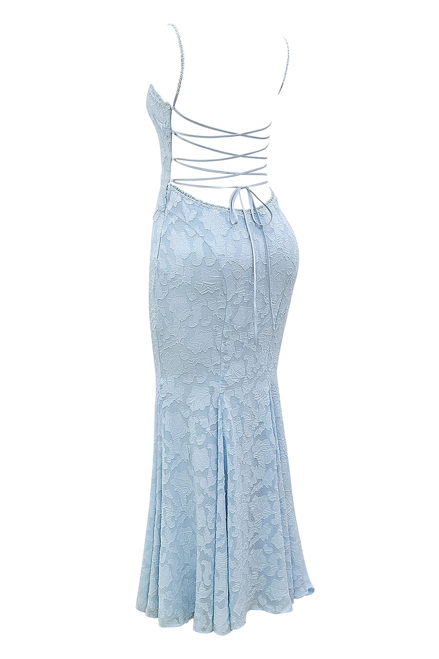 abito lungo con lacci sulla schiena bluebell