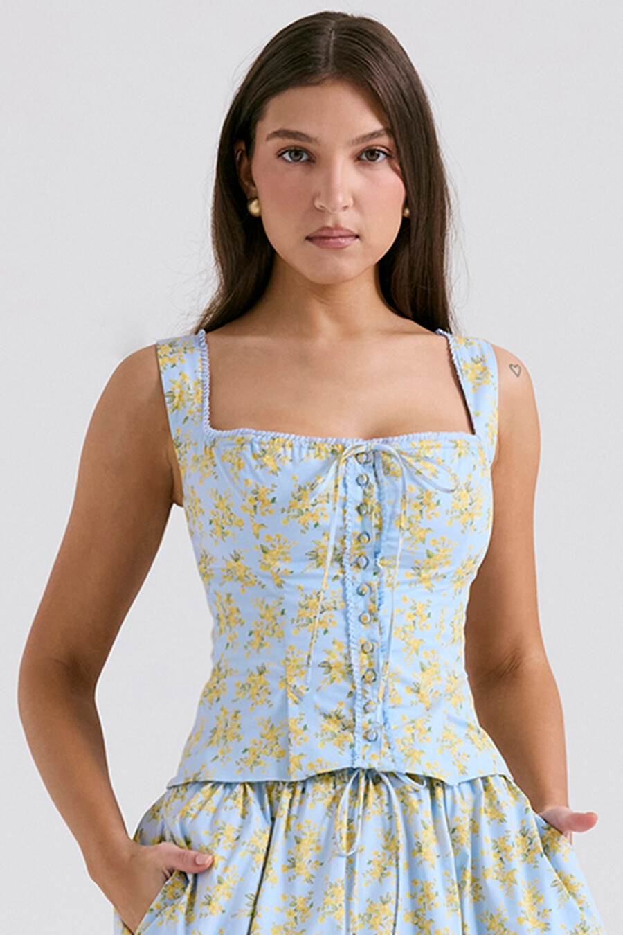 top in cotone con stampa floreale vintage blu tenue