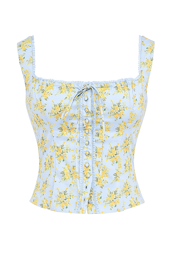 top in cotone con stampa floreale vintage blu tenue