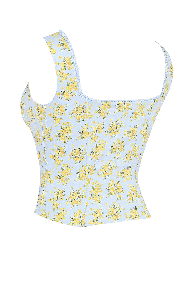 top in cotone con stampa floreale vintage blu tenue