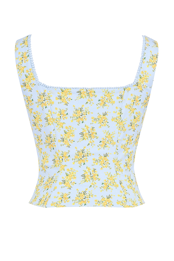 top in cotone con stampa floreale vintage blu tenue