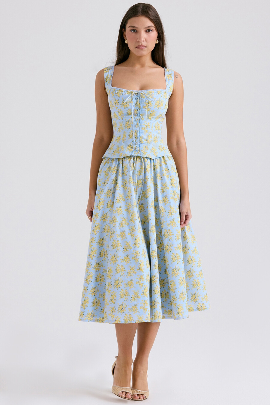 top in cotone con stampa floreale vintage blu tenue