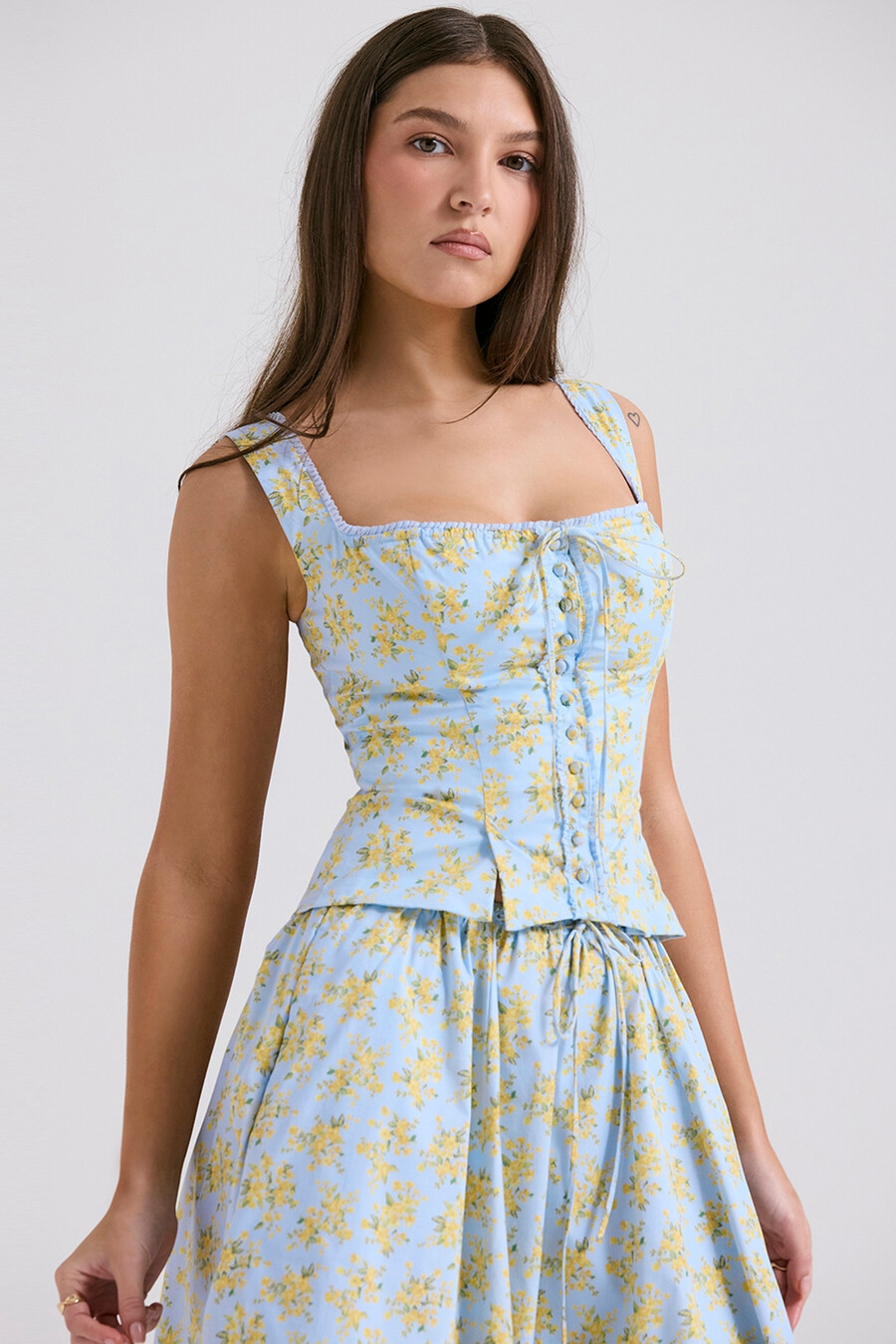 top in cotone con stampa floreale vintage blu tenue