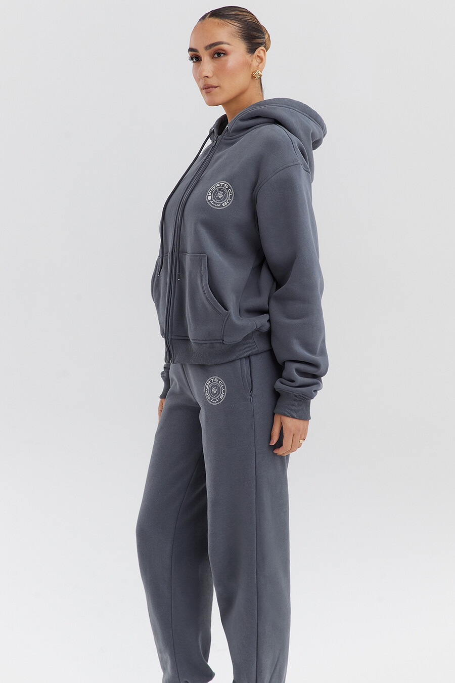 felpa con cappuccio e zip in ardesia