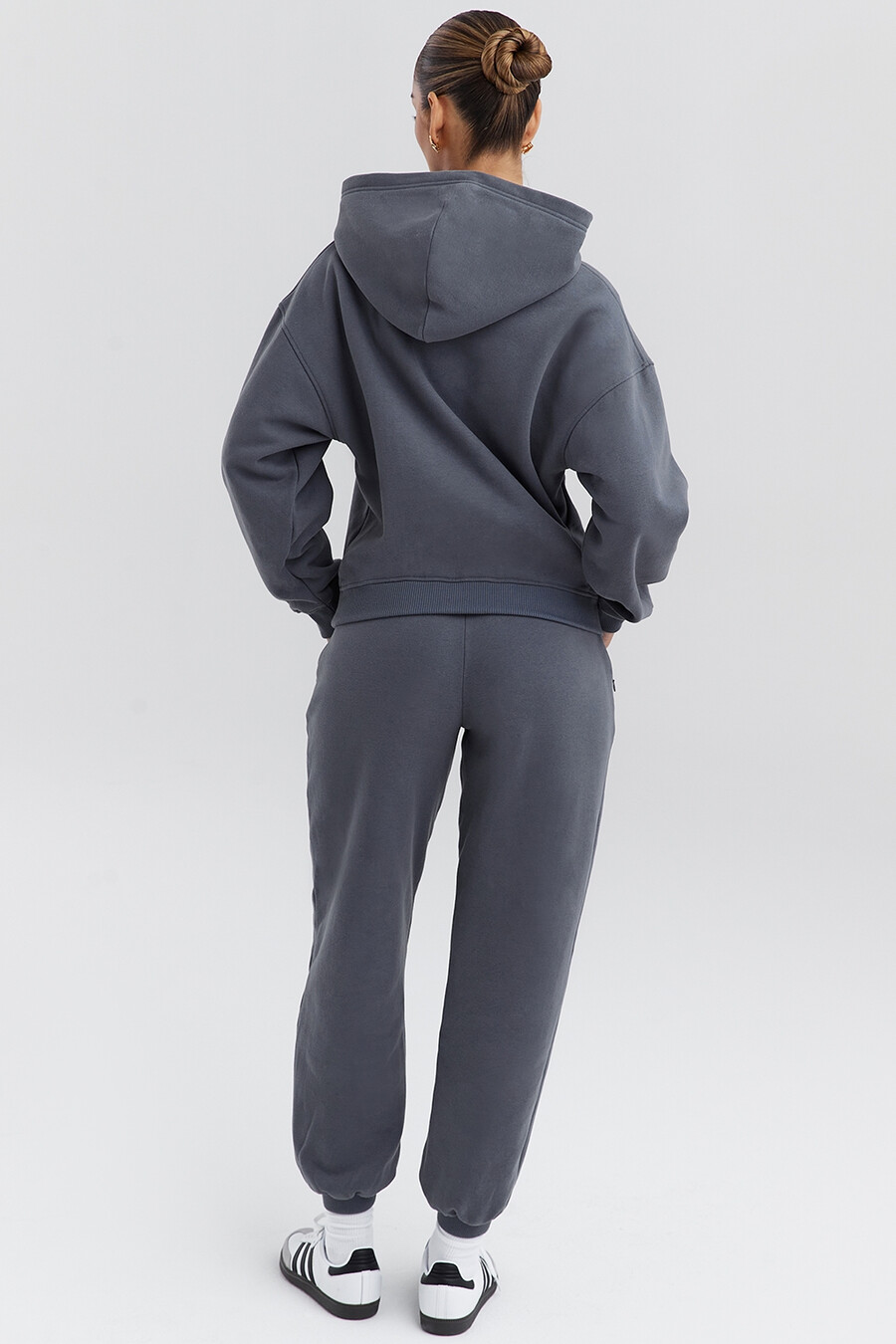 felpa con cappuccio e zip in ardesia