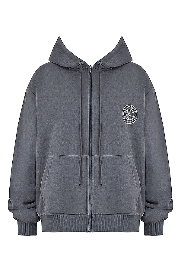 felpa con cappuccio e zip in ardesia