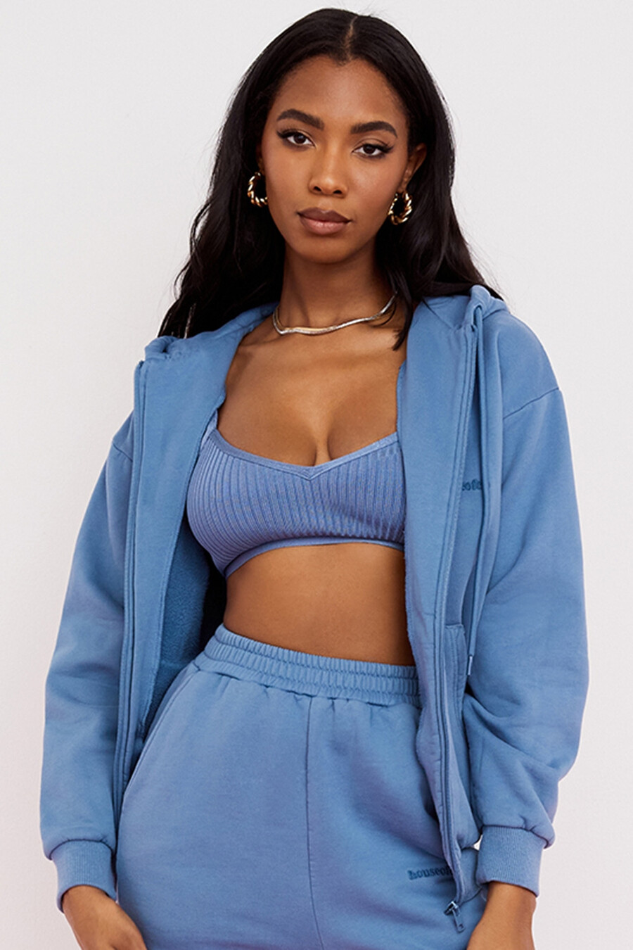 felpa con cappuccio e zip azure