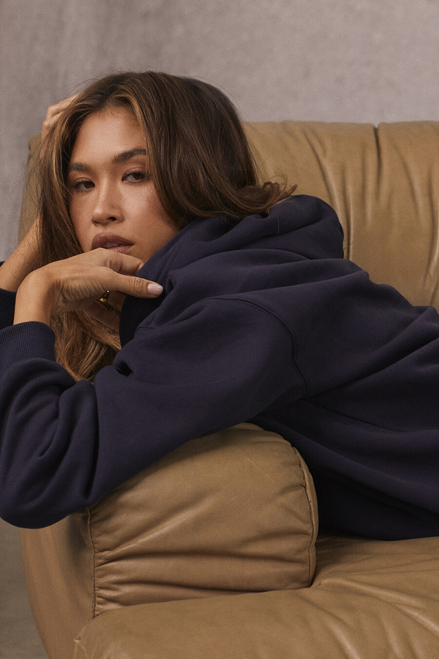 felpa con cappuccio oversize blu navy
