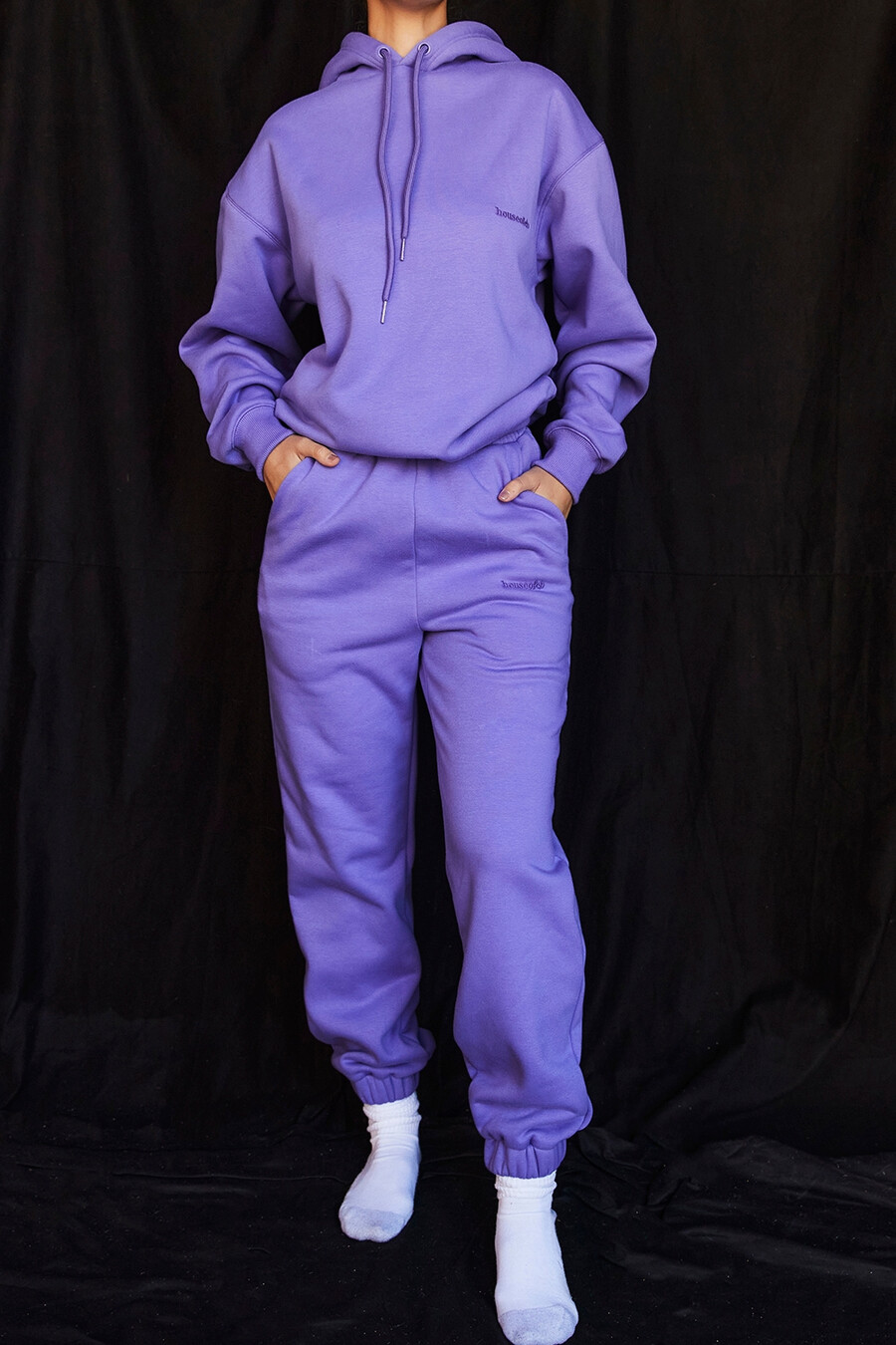 pantaloni da jogging con retro in pile viola