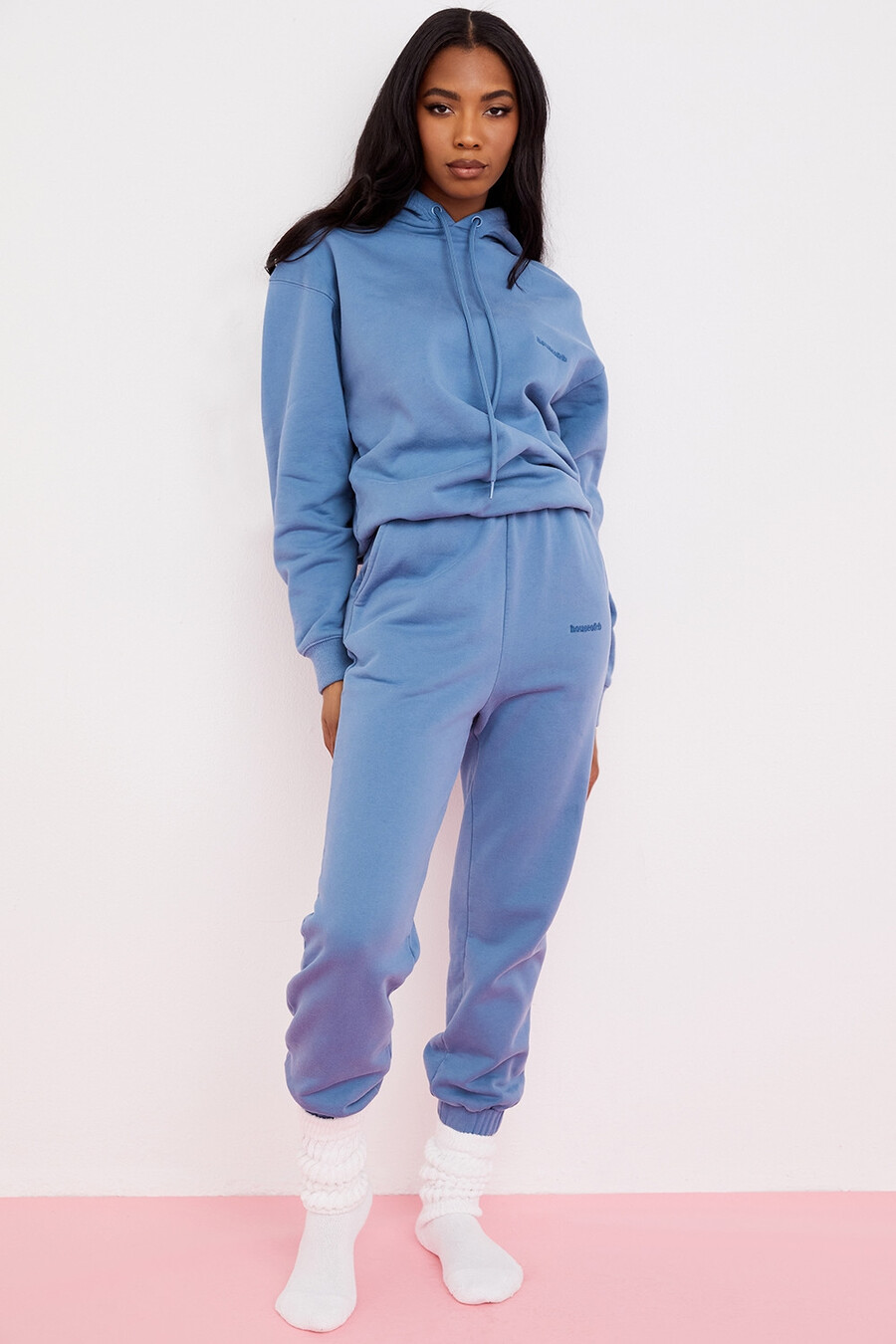 pantaloni da jogging con retro in pile azzurro