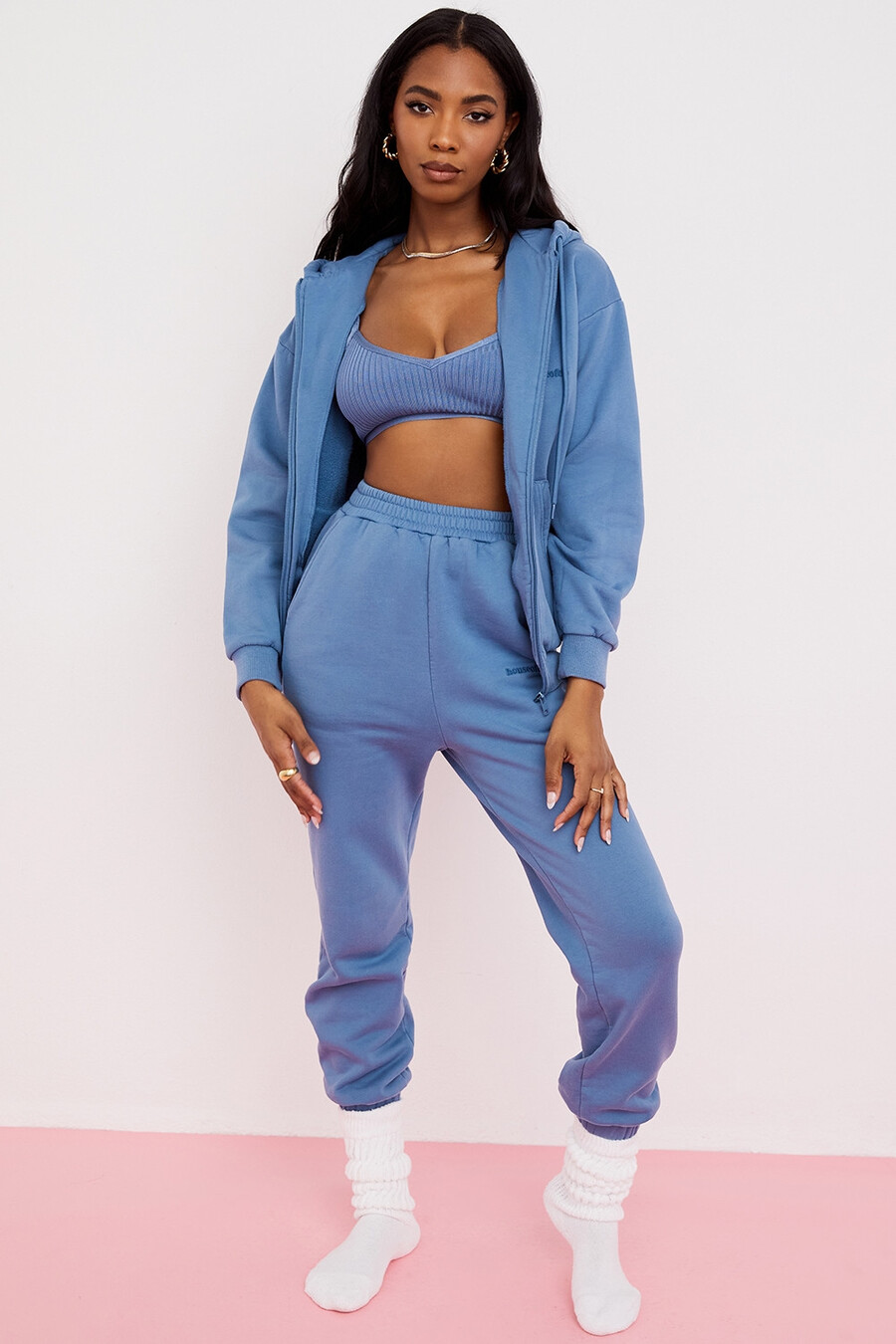 pantaloni da jogging con retro in pile azzurro