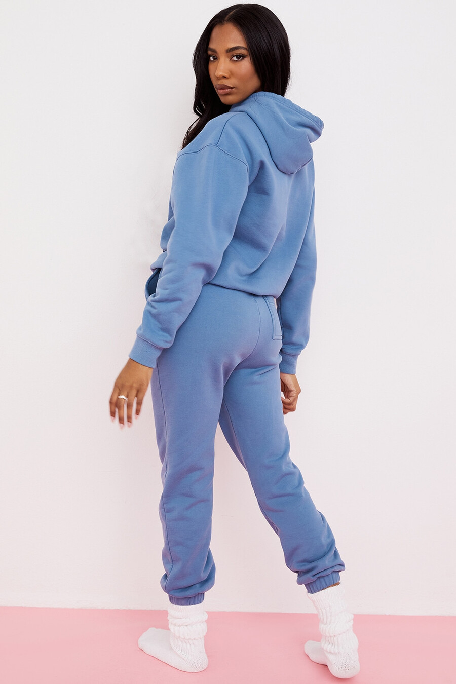 pantaloni da jogging con retro in pile azzurro