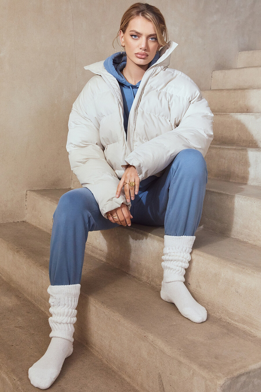 pantaloni da jogging con retro in pile azzurro