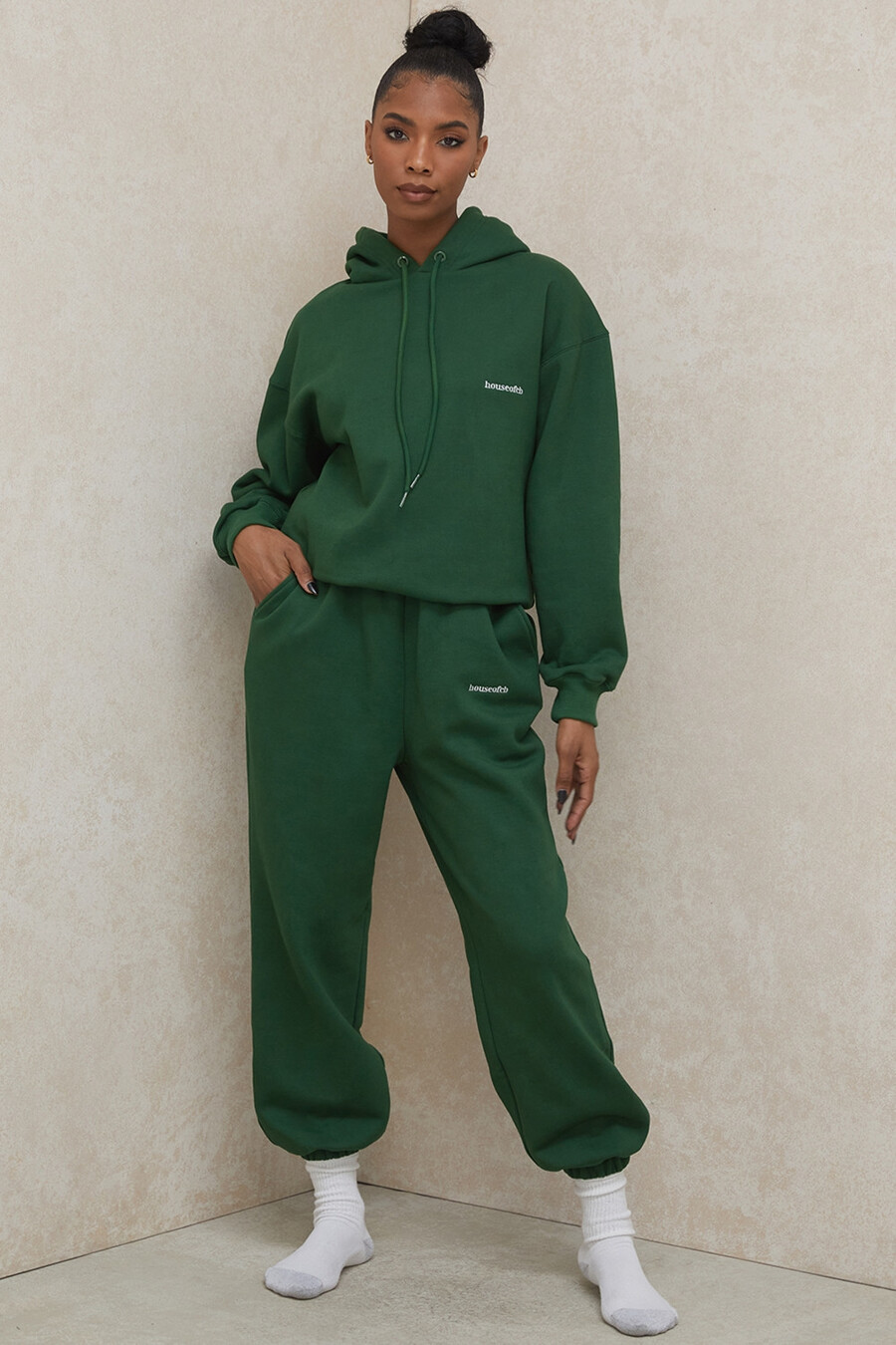pantaloni da jogging con retro in pile verde