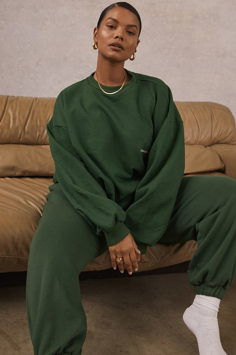 pantaloni da jogging con retro in pile verde