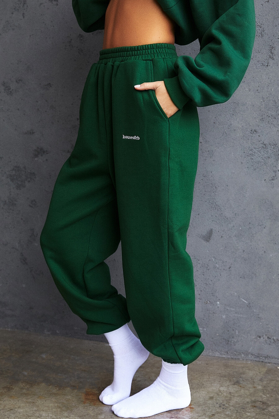 pantaloni da jogging con retro in pile verde