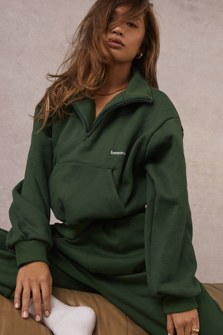 pantaloni da jogging con retro in pile verde