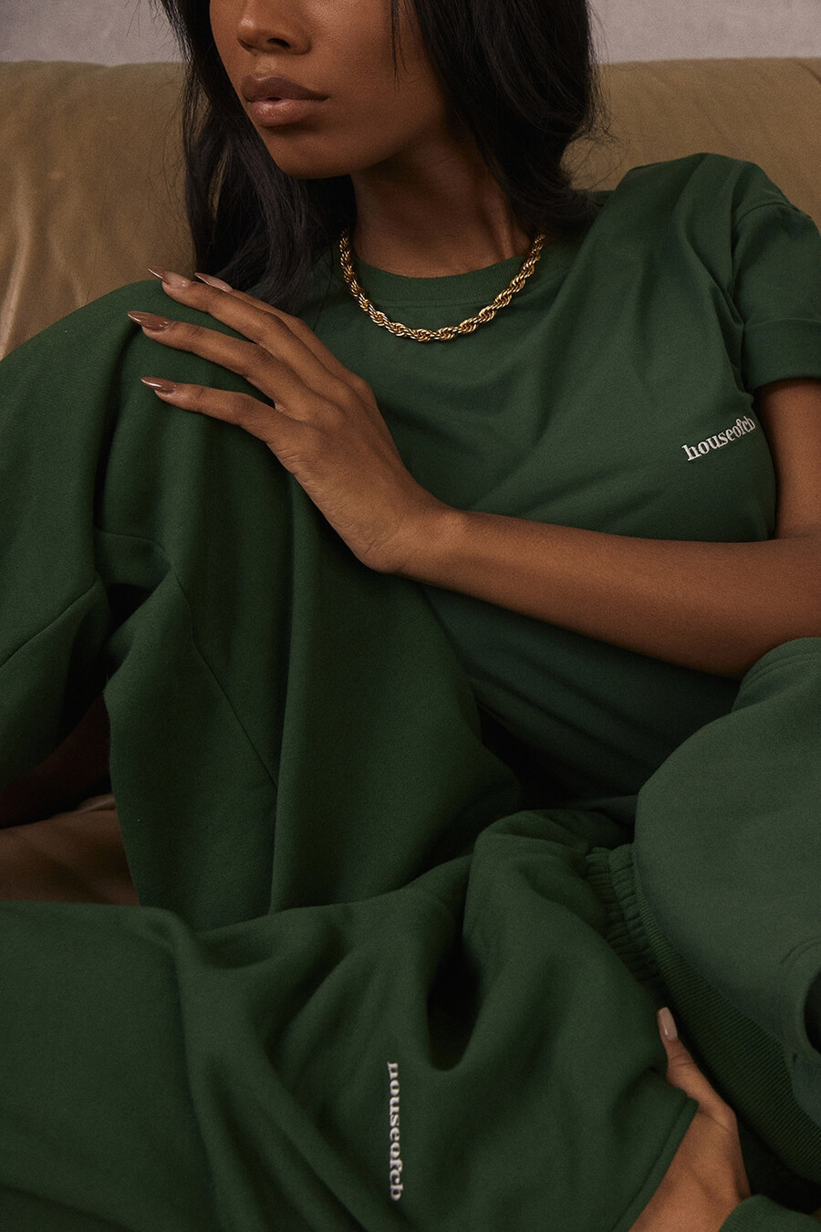 pantaloni da jogging con retro in pile verde