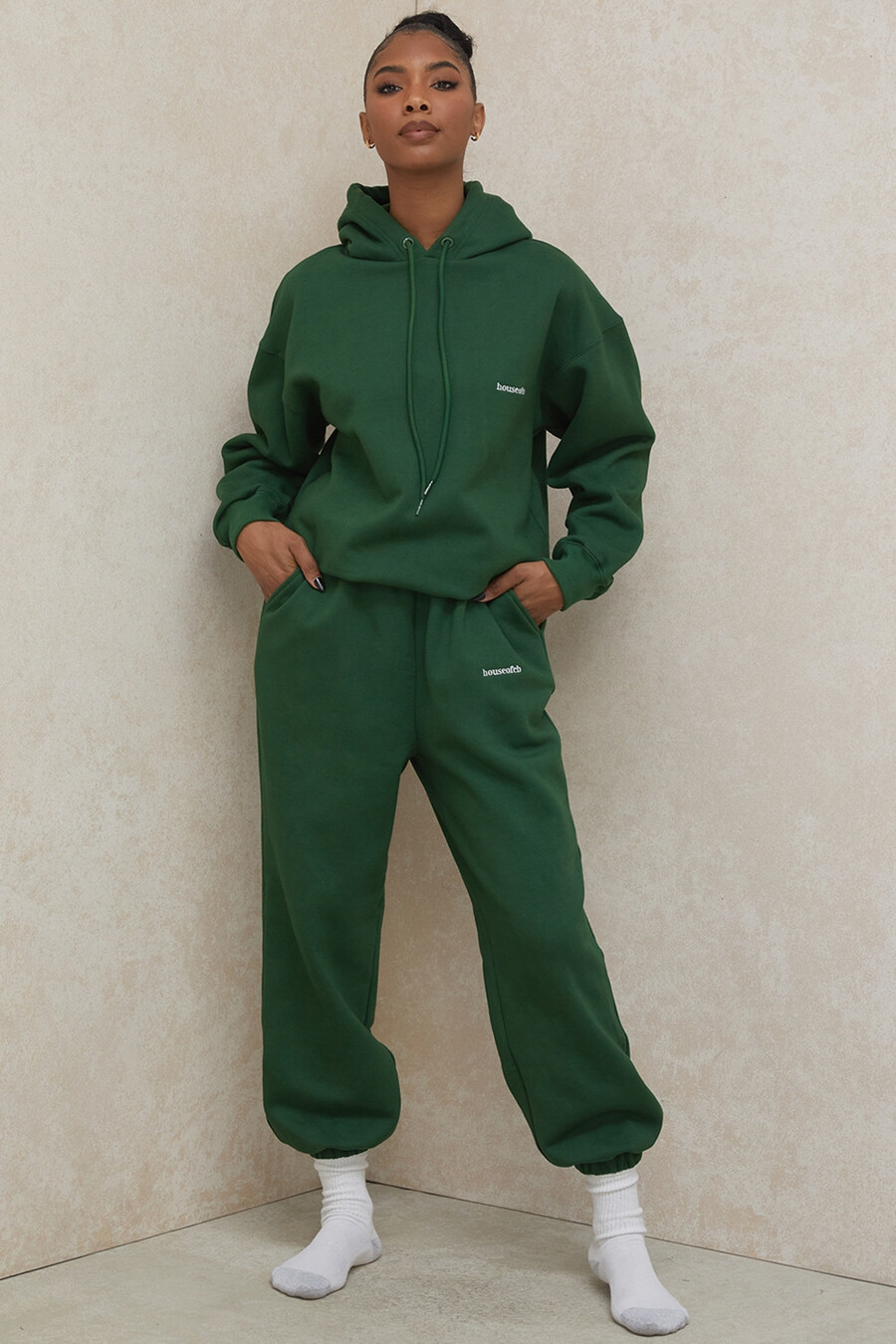 pantaloni da jogging con retro in pile verde