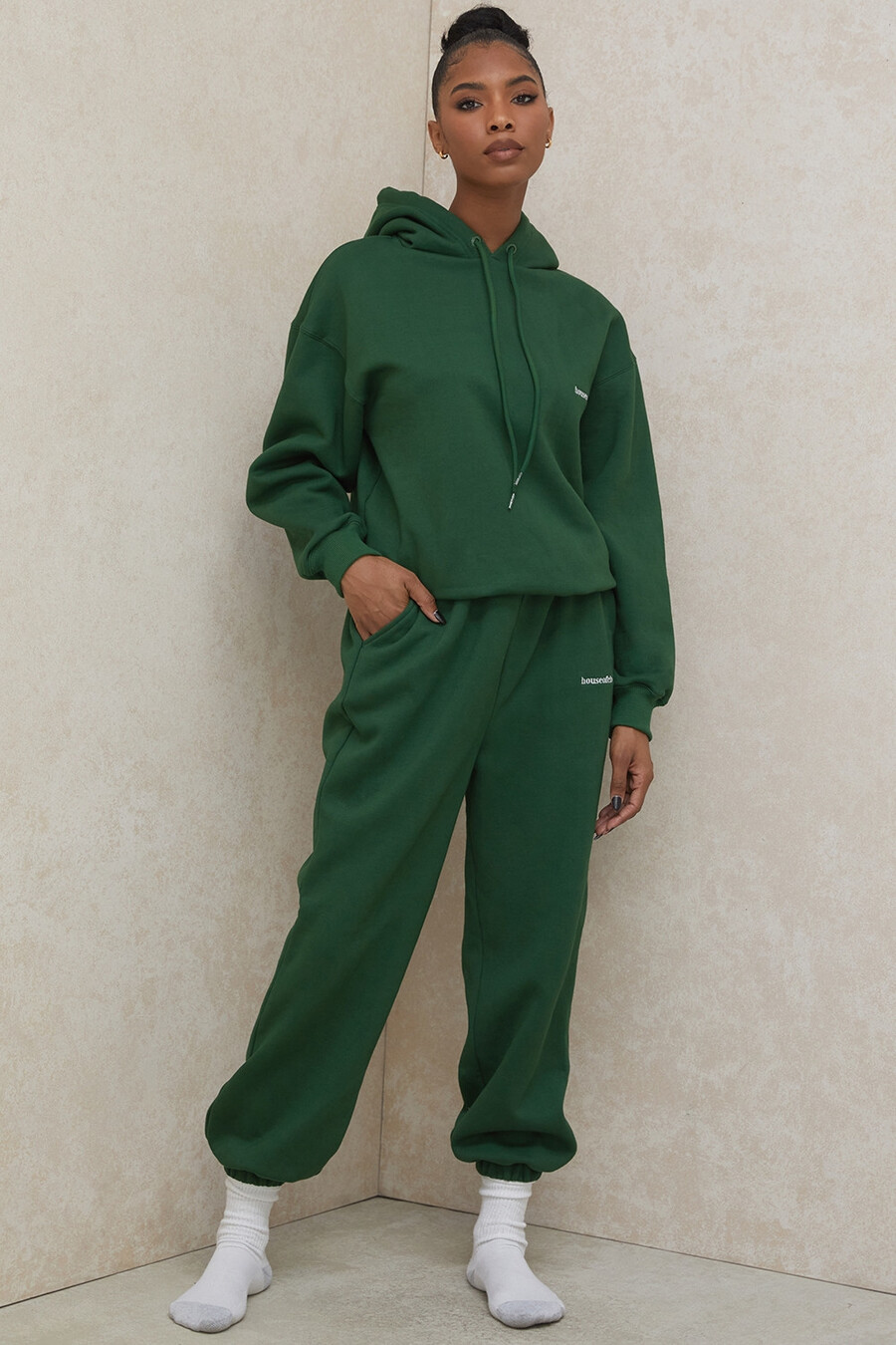 pantaloni da jogging con retro in pile verde