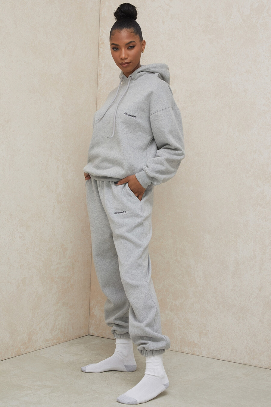 pantaloni da jogging con retro in pile grigio