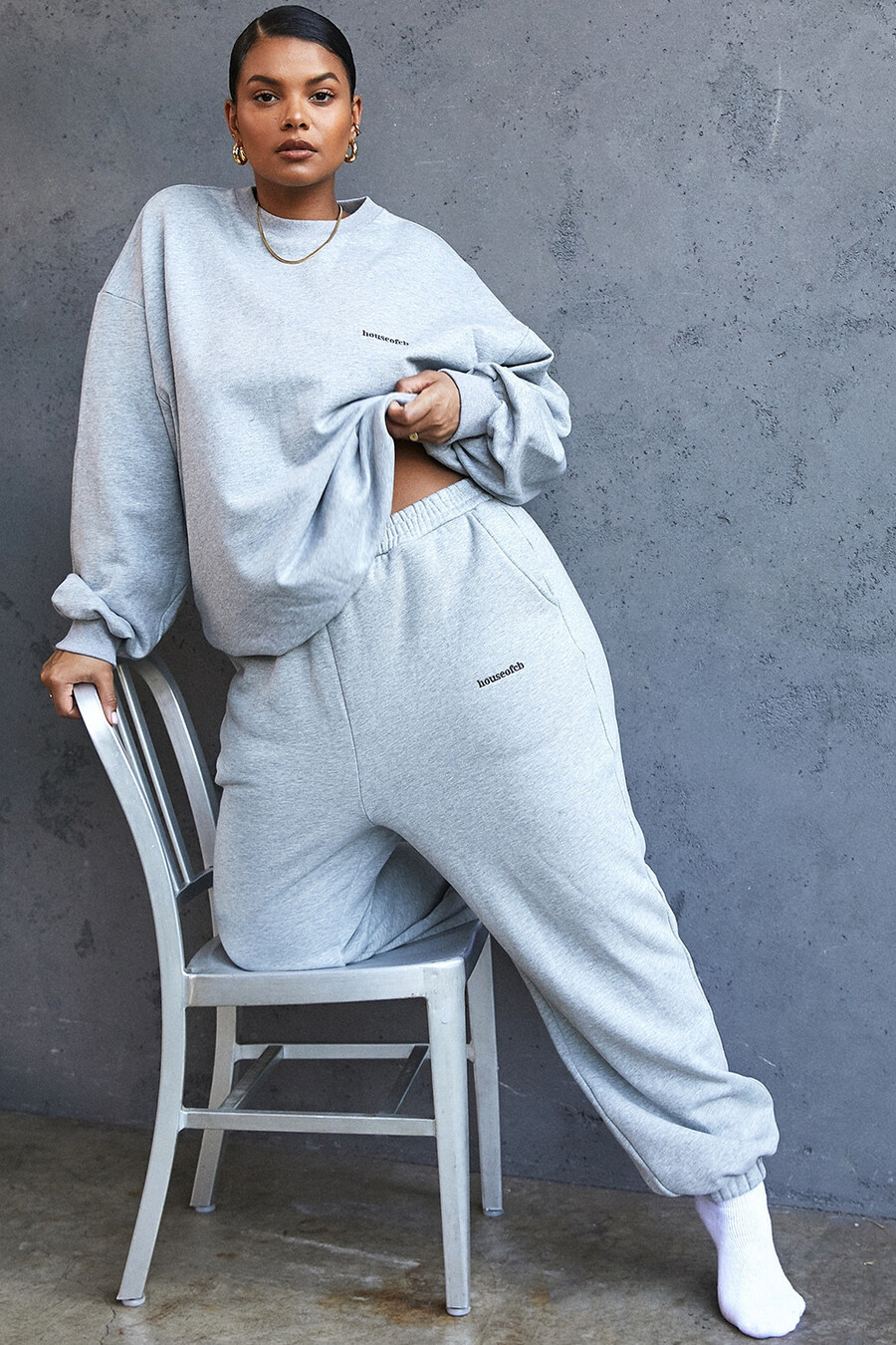 pantaloni da jogging con retro in pile grigio