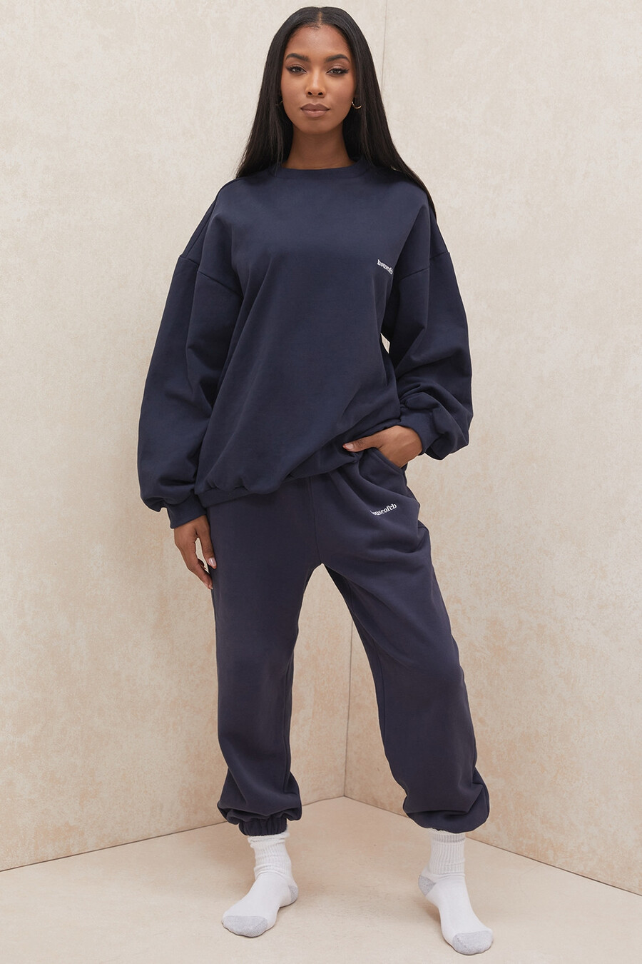 pantaloni da jogging con retro in pile blu navy