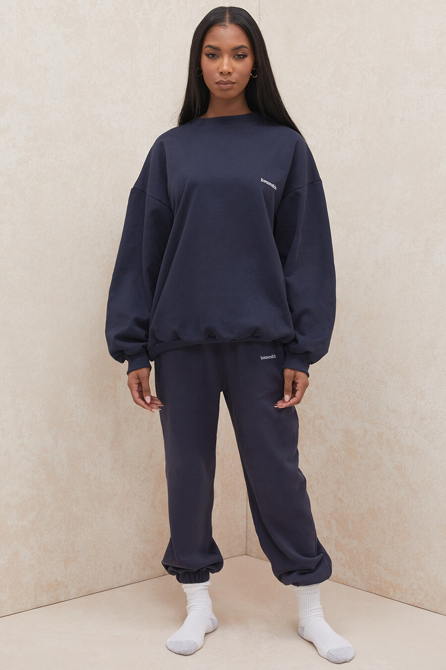 pantaloni da jogging con retro in pile blu navy