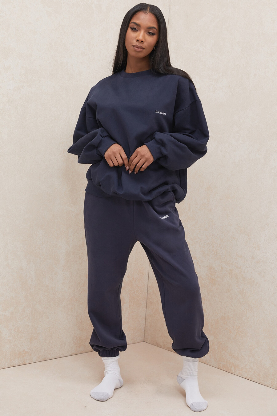 pantaloni da jogging con retro in pile blu navy