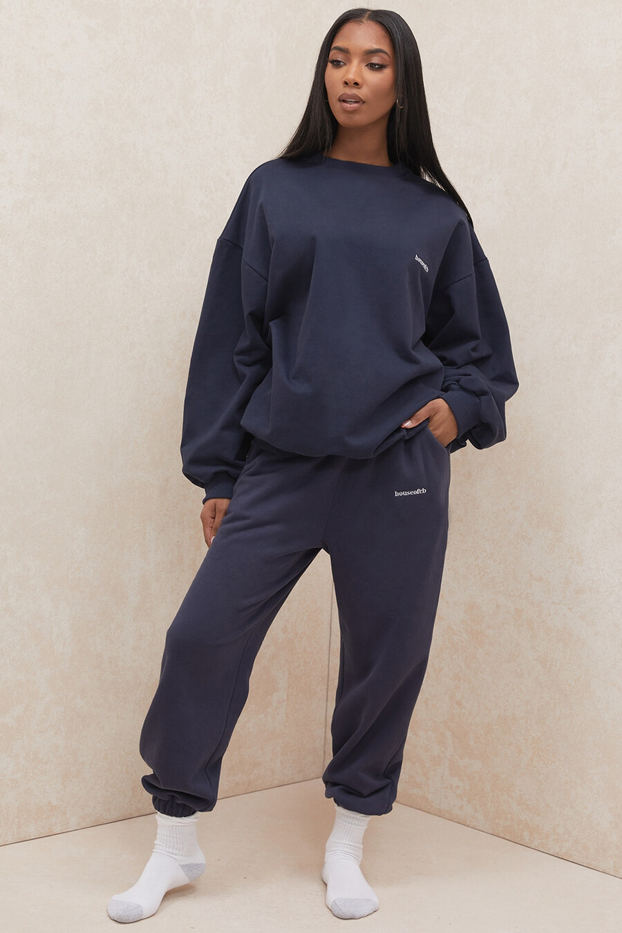 pantaloni da jogging con retro in pile blu navy