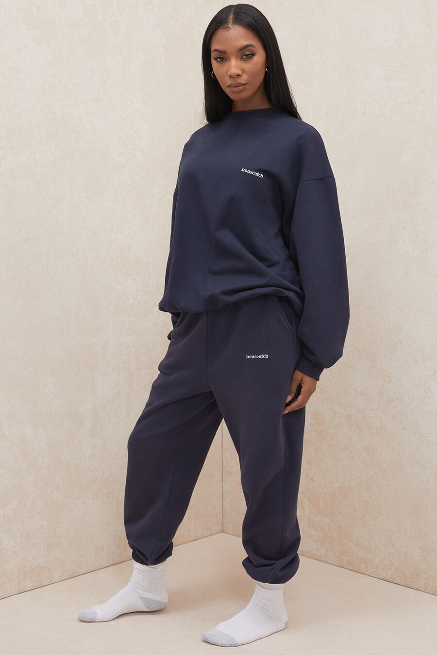 pantaloni da jogging con retro in pile blu navy