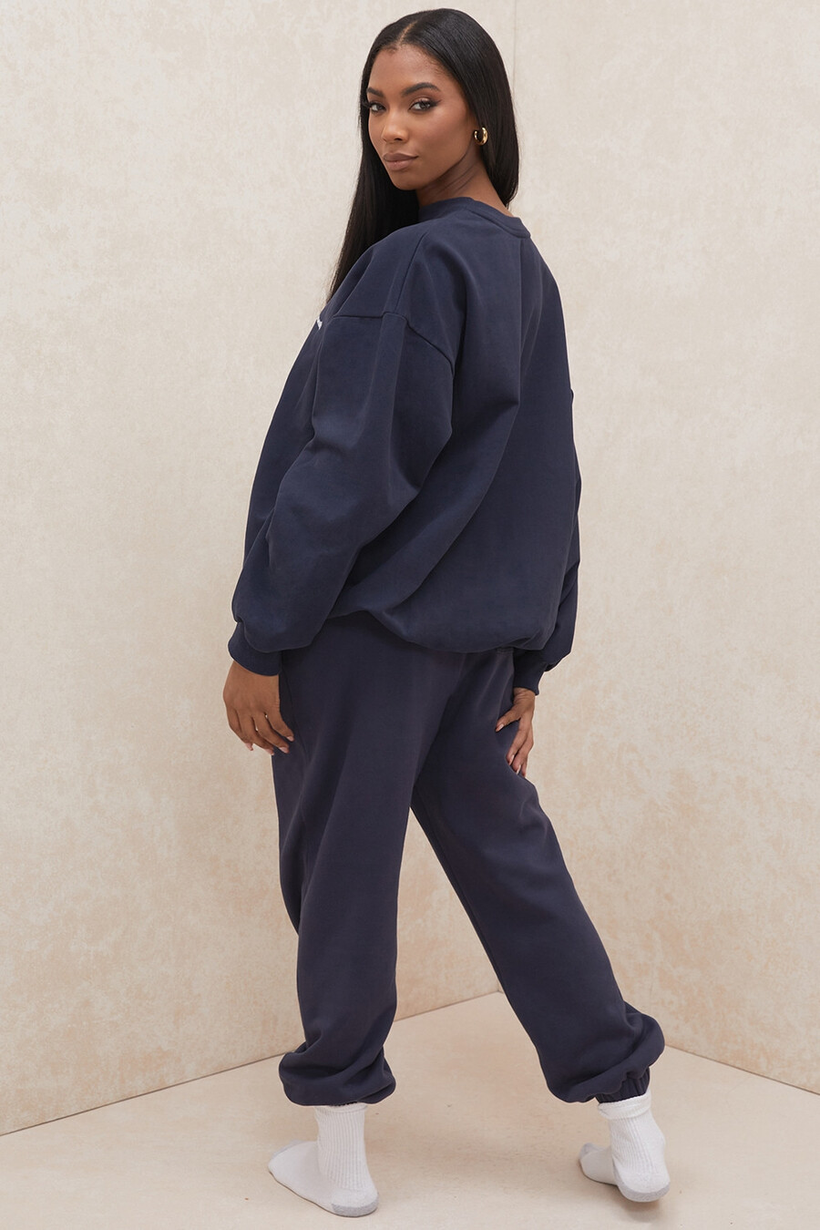 pantaloni da jogging con retro in pile blu navy