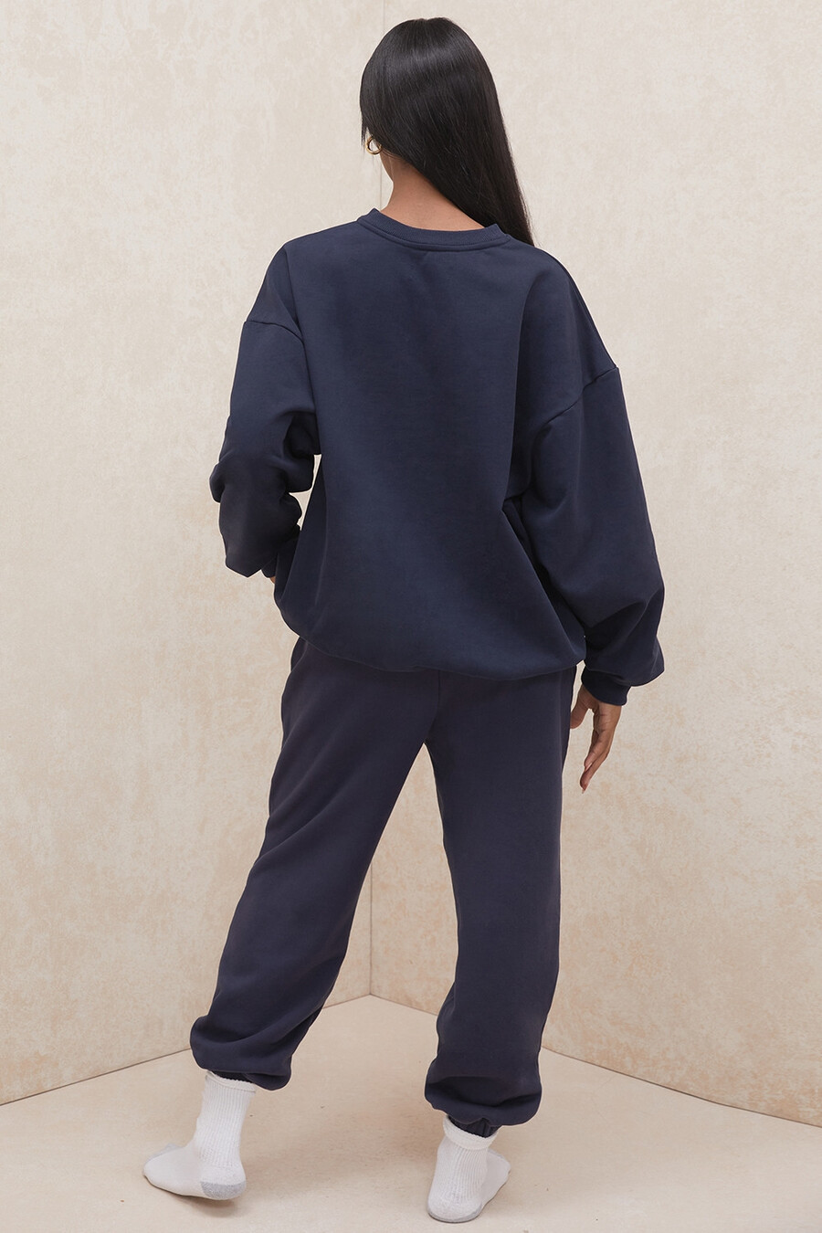 pantaloni da jogging con retro in pile blu navy