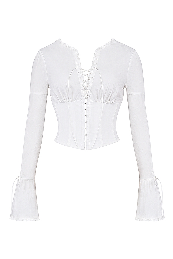 top bianco con lacci