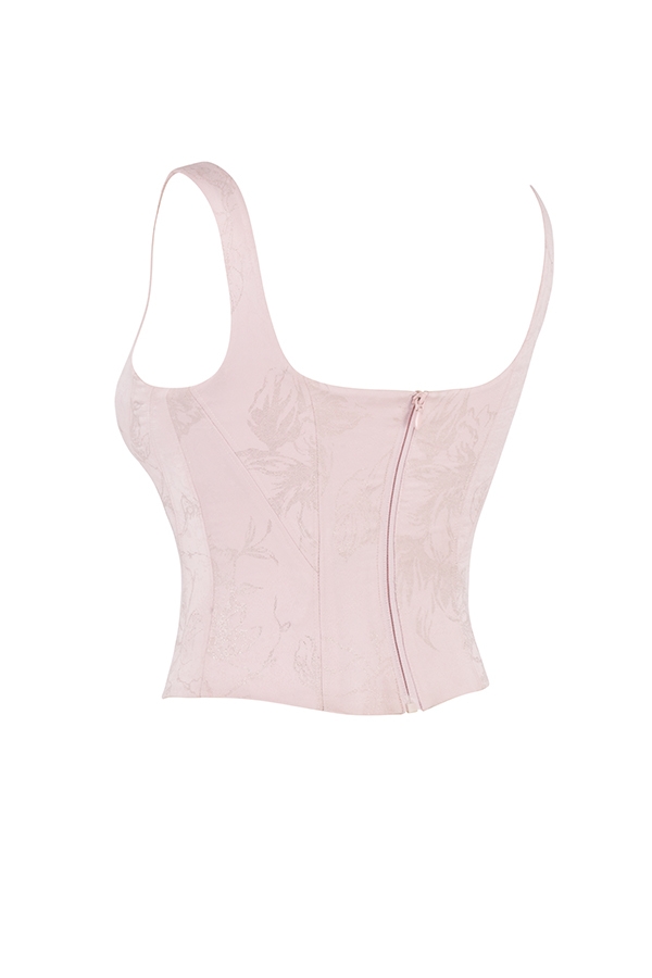 corsetto lungo in raso floreale rosa