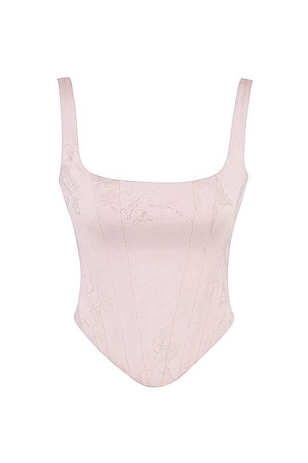 corsetto lungo in raso floreale rosa