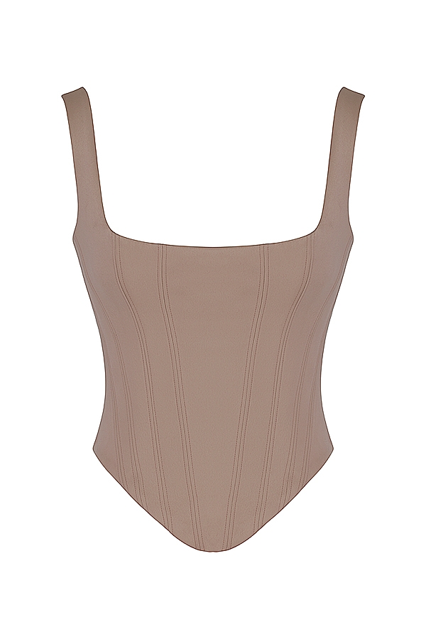 corsetto lungo in raso di pietra