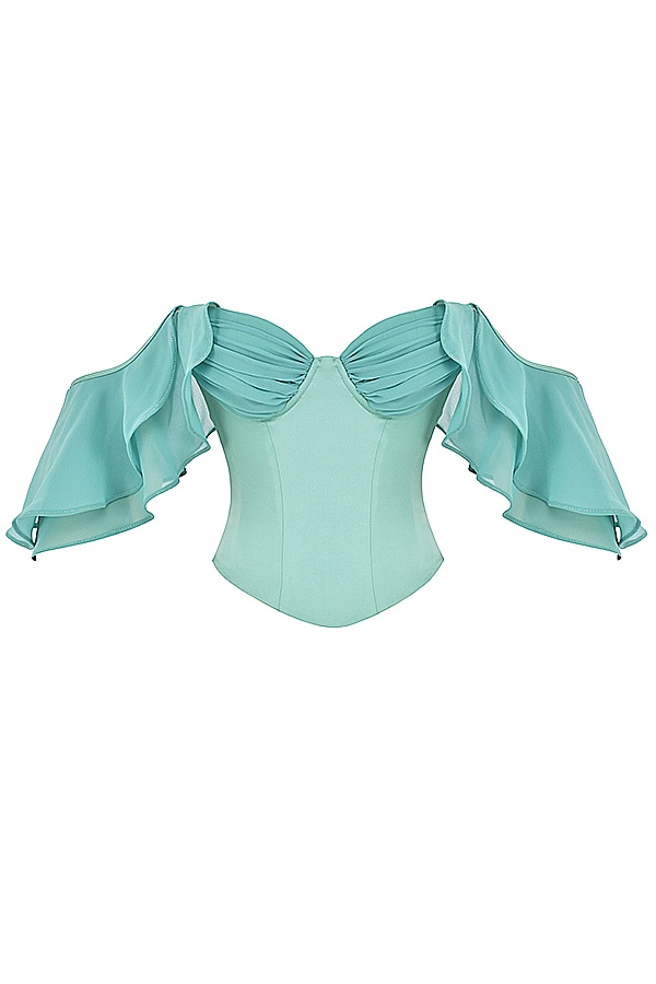 corsetto con maniche a balze in giada