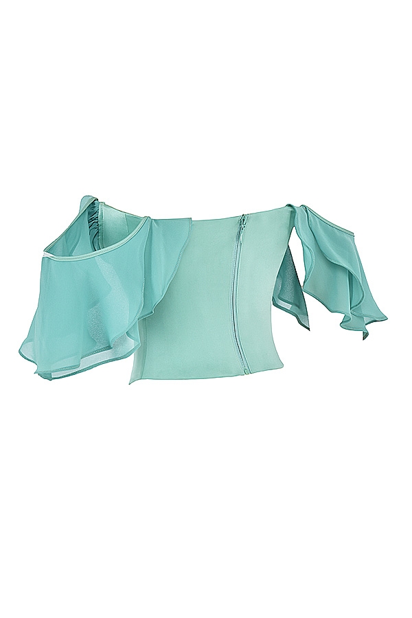 corsetto con maniche a balze in giada