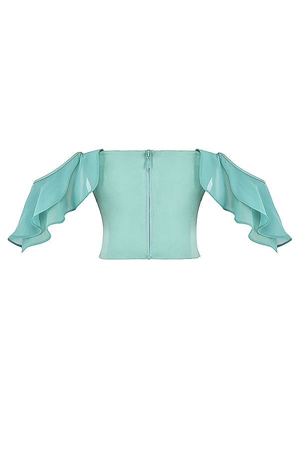 corsetto con maniche a balze in giada