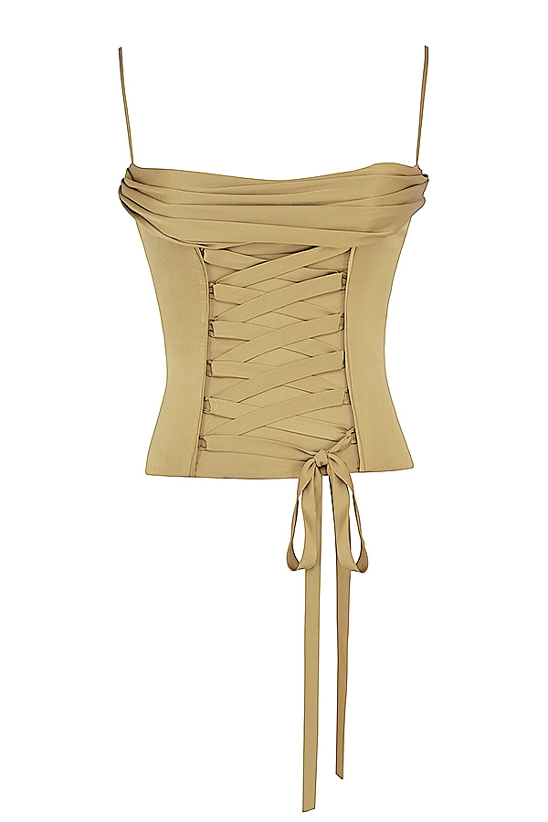 corsetto in raso oliva con lacci