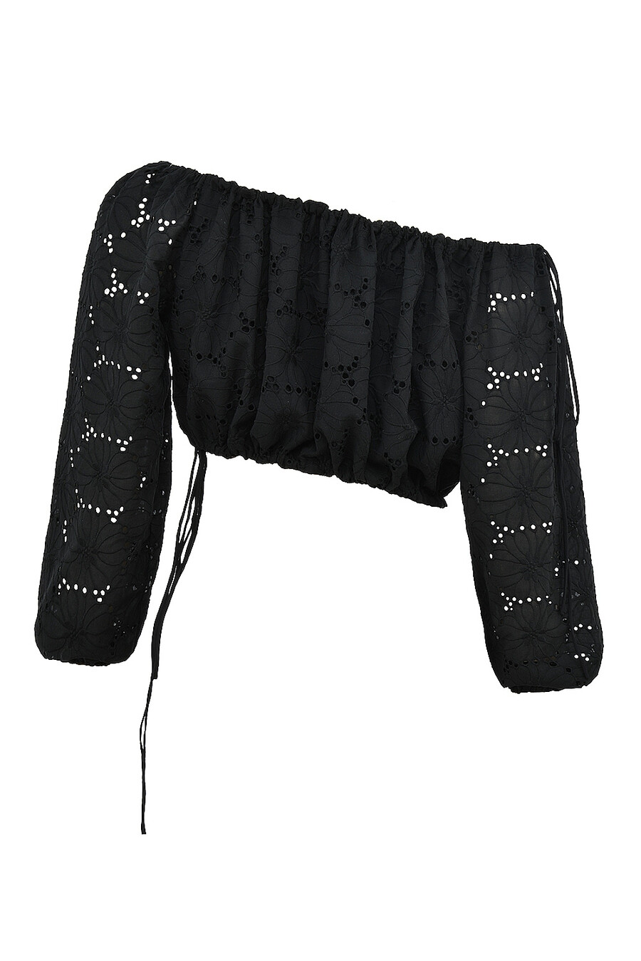top in cotone con spalle scoperte e ricamo nero mistress rocks