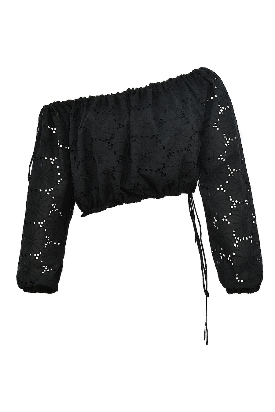 top in cotone con spalle scoperte e ricamo nero mistress rocks