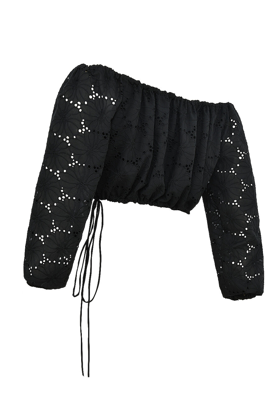 top in cotone con spalle scoperte e ricamo nero mistress rocks